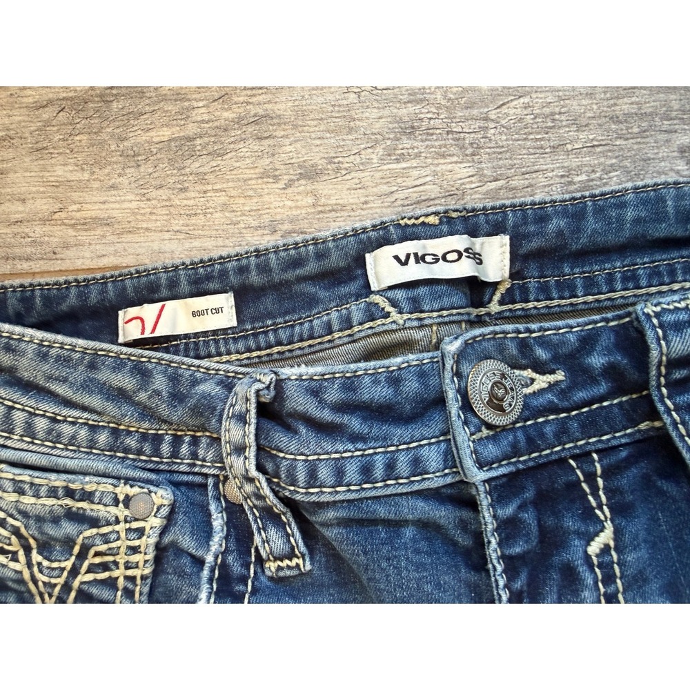 Vigoss Bootcut Jeans 8 Flag HoLeS Pocket Embroidered Stretch Boot Western Jean - Picture 11 of 16